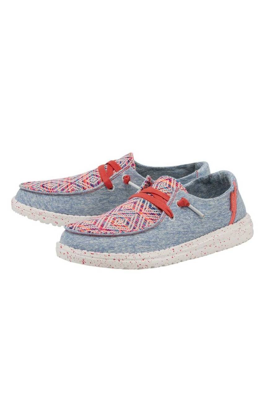 NEW HEY DUDE women's wendy playa fiesta rojo sneakers in blue & red
